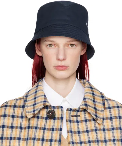 Marni Navy Bio Gabardine Embroidered Logo Bucket Hat In 00b80 Ink