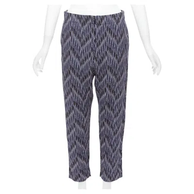 Pre-owned Marni Navy Black Geometric Pattern Print Elastic Waist Crop Pants It40 S In Blue