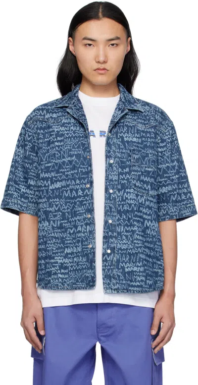 Marni Navy Bleached Lasered Shirt In Lob95 Blue Kyanite