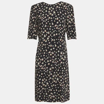 Marni Navy Blue Abstract Print Crepe Mini Sheath Dress In Black