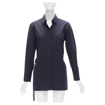 Pre-owned Marni Navy Blue Cotton Rubber Button Asymmetric Belted Shirt It38 Xs