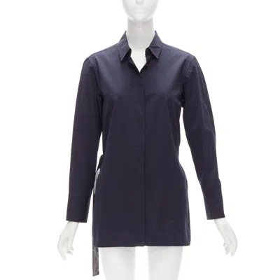 Pre-owned Marni Navy Blue Cotton Rubber Button Asymmetric Belted Shirt It38 Xs