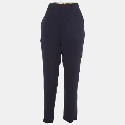 Pre-owned Marni Navy Blue Crepe Tapered Leg Trousers L