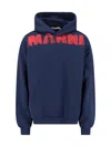 Marni Graphic Print Hooded Sweater With Ribbed Finish In Blue
