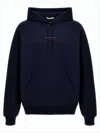 Marni Navy Blue Hoodie With Drawstring Hood And Logo Detail In Black