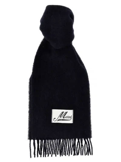 Marni Logo Patch Scarf In Blue