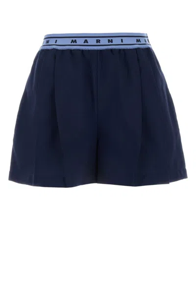 Marni Navy Blue Pleated Shorts