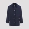 Marni Logo Patch Buttoned Coat In Navy Blue