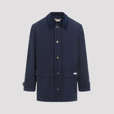 MARNI NAVY BLUE POINTED COLLAR COTTON COAT