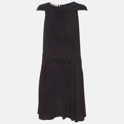 Marni Navy Blue/black Crepe Tiered Dress
