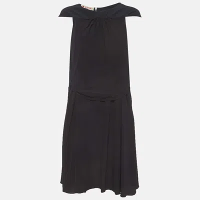Pre-owned Marni Navy Blue/black Crepe Tiered Dress S