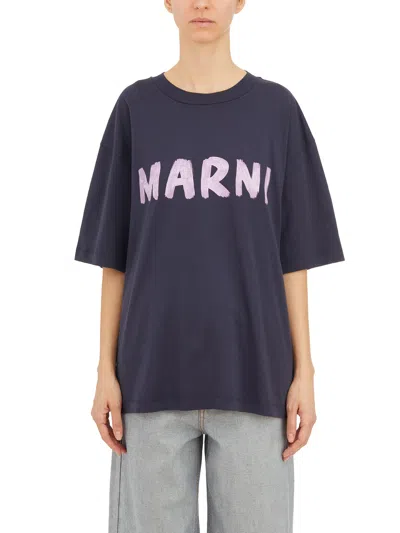 Marni Navy Boxy Fit T-shirt For Women In 100% Cotton | Ss24 Collection