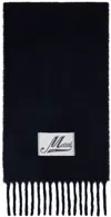 Marni Fringed Wool Blend Scarf With Maxi Logo Patch In Black