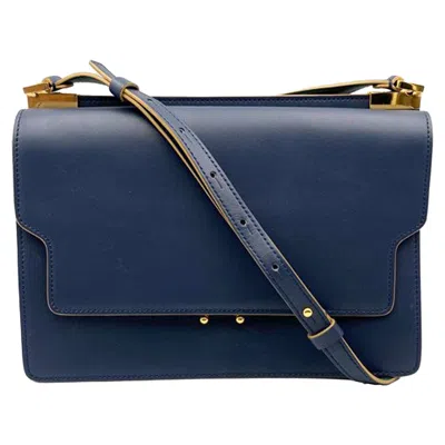 Marni Navy Calfskin Trunk Pouch Crossbody Bag In Blue
