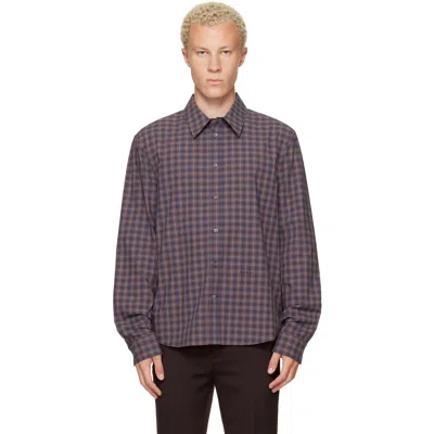 Marni Navy Checked Cotton Shirt In Multi