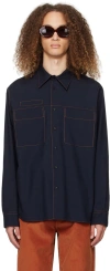 Marni Navy Contrast Stitch Shirt In 00b99 Blublack