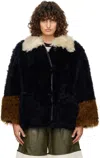 Marni Navy Contrast Trim Shearling Jacket In Rob81 Light Navy