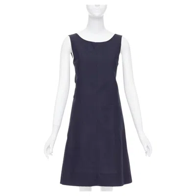 Pre-owned Marni Navy Cotton Linen Blend Dipped Cowl Neck Back Shift Dress It38 Xs In Blue