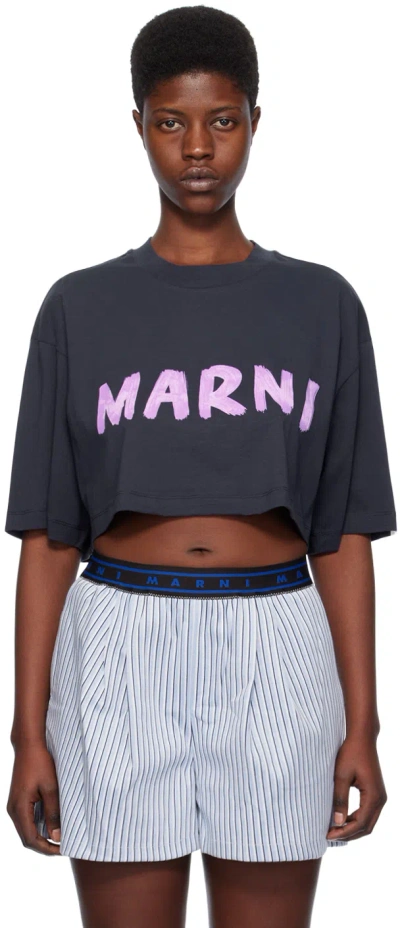 Marni Navy Cropped T-shirt In L2b99 Blublack