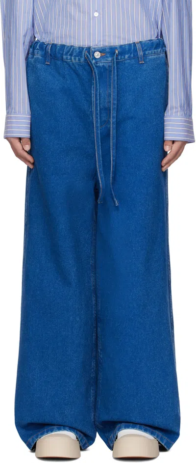 Marni Navy Drawstring Jeans In Bdb60 Ocean