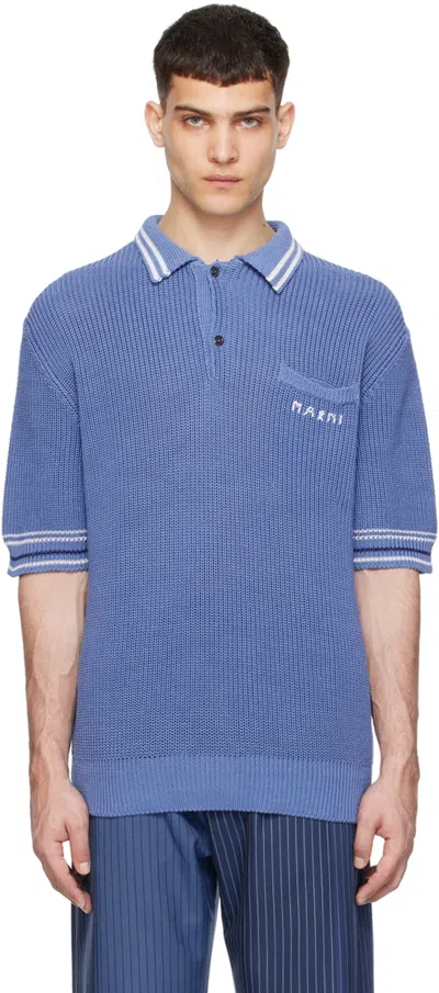 Marni Navy Embroidered Polo In 00b37 Opal