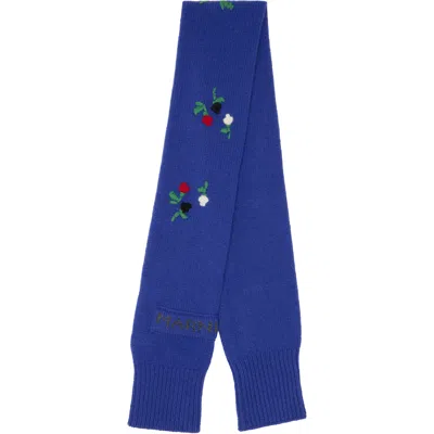 Marni Navy Flowers Scarf In Blue