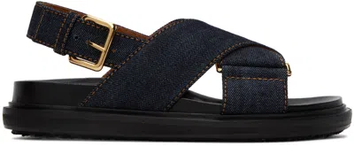 Marni Navy Fussbett Sandals In 00b64 Blue