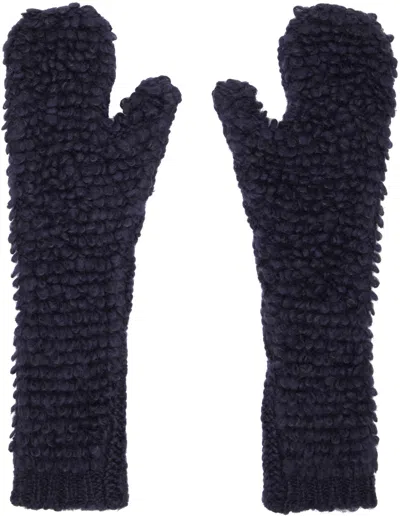 Marni Navy Long Ribbed Mittens In 00b79