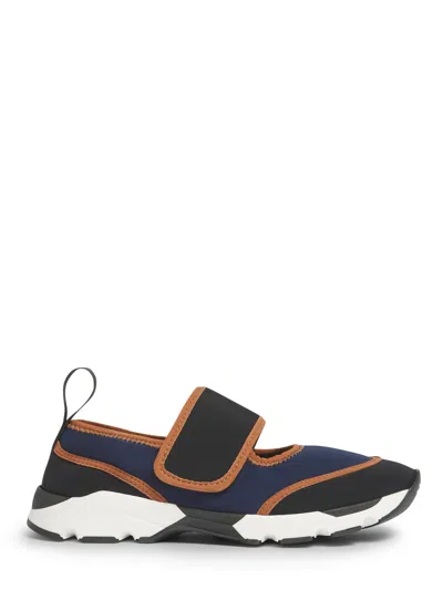 Marni Navy Low-profile Sneakers With Leather Trims In Blue