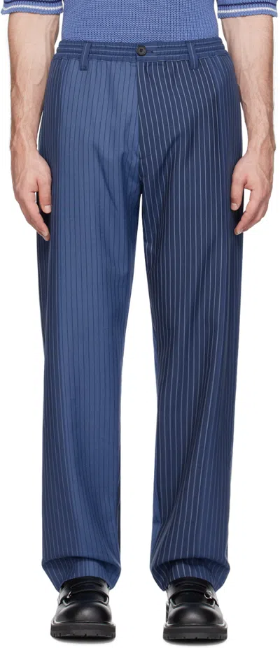 Marni Colour-block Pinstripe Pattern Trousers In Blue