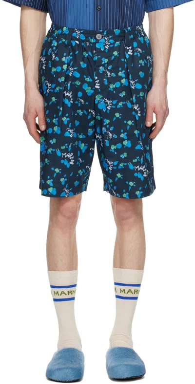 MARNI NAVY PRINTED SHORTS