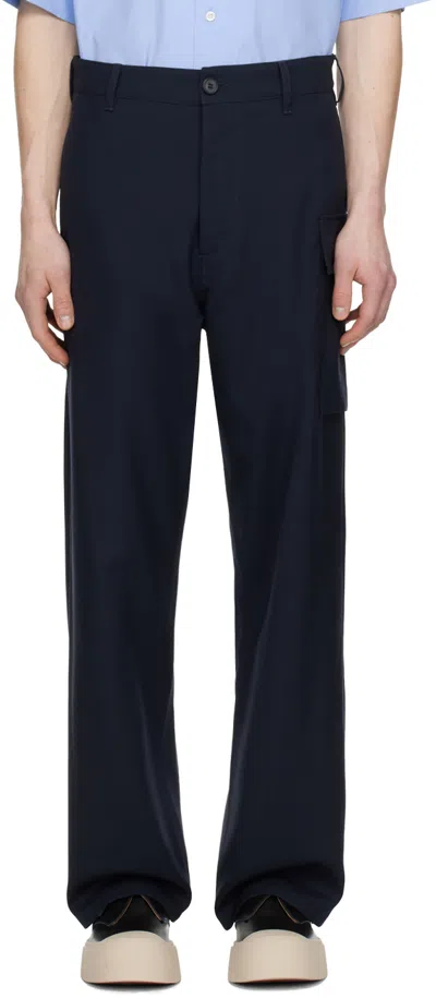 Marni Navy Straight-leg Cargo Pants In 00b99 Blublack
