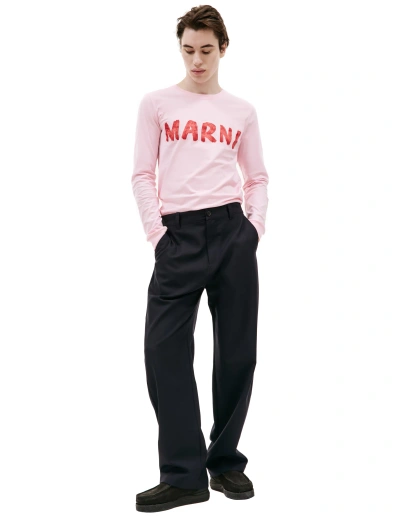 Marni Navy Straight Trousers In Navy Blue