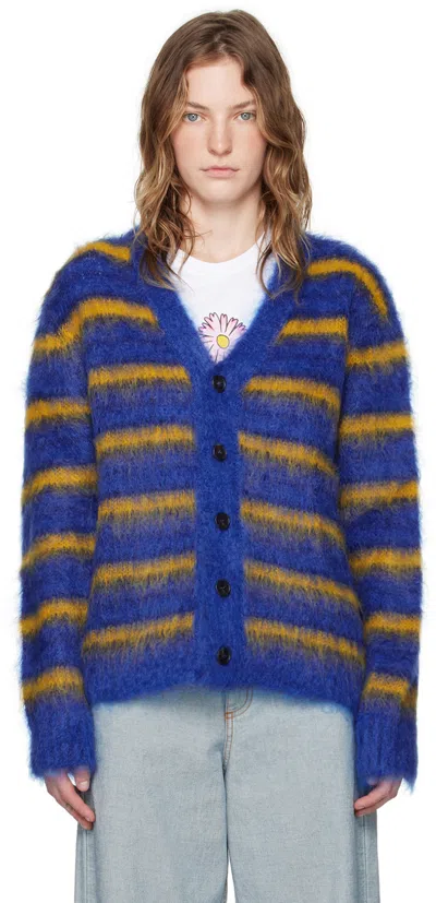 Marni Navy Striped Cardigan In Rgb56 Royal