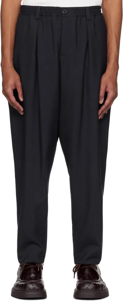 Marni Navy Tropical Wool Drawstring Trousers In 00b99 Blublack
