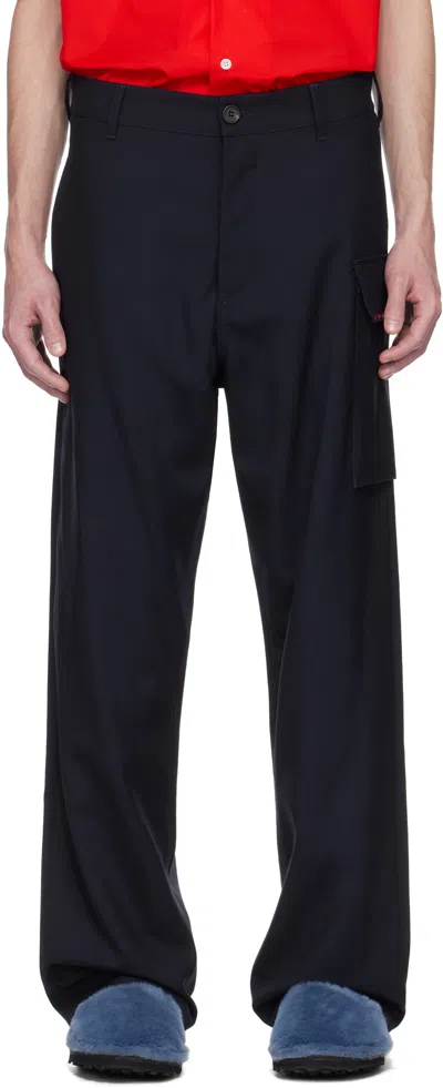 Marni Navy Tropical Wool Trousers In 00b99 Blublack