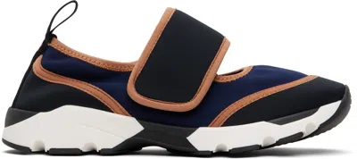 Marni Dark Blue And Black Mary Jane Running Polyamide Sneakers In Multi