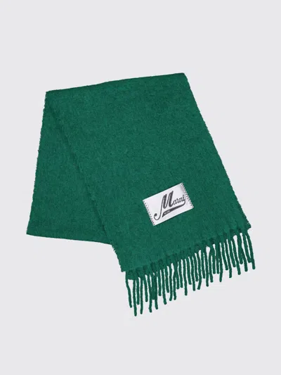Marni Logo Patch Fringed Scarf In Green