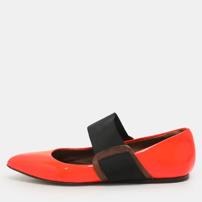 Marni Neon Orange Patent Leather Ballet Flats In Red