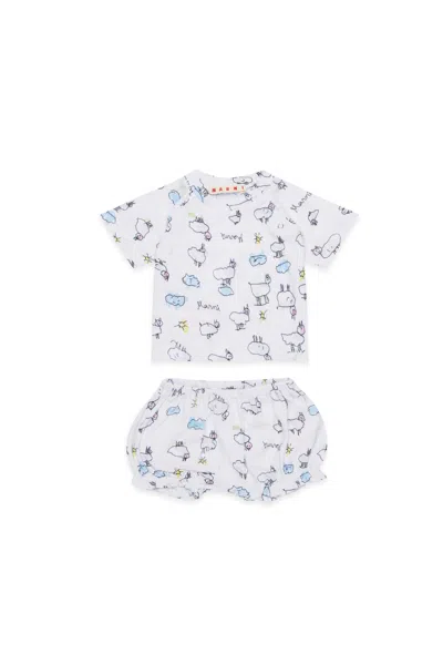 Marni Kids' Newborn Set With All-over Print In White