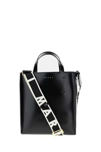 Marni North/south Museo Tote Bag In Smooth Calf Leather In Black