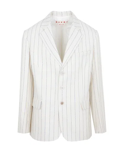 Marni Notched Lapels Striped Blazer In White