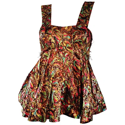 Pre-owned Marni Nwt  Colorful Silk Metallic A - Line Trapeze Sleeveless Mosaic Blouse Top In Brown