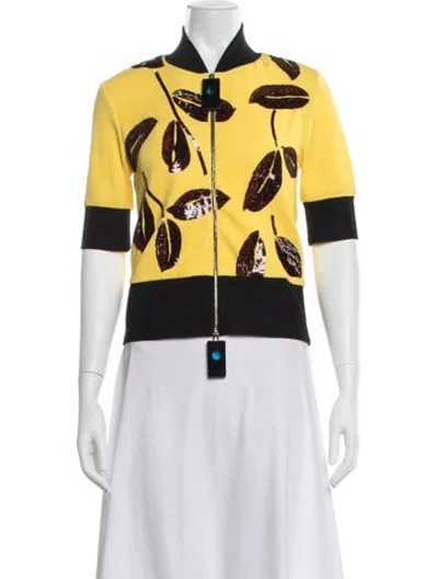 Pre-owned Marni Nylon Floral Print Bomber Jacket In Yellow