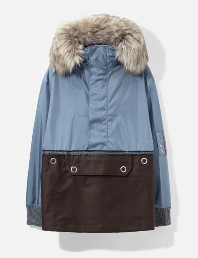 Marni Nylon Half-zip Jacket With Fur Collar In Blue/ブルー/블루/蓝色/藍色