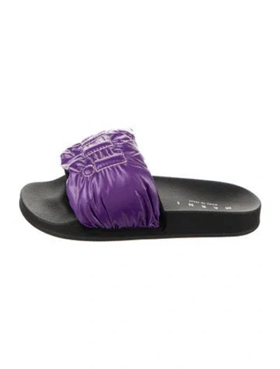 Pre-owned Marni Nylon Patterned Slides W/ Tags In Purple