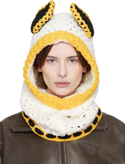 MARNI OFF-WHITE & YELLOW WOOL EARS BALACLAVA