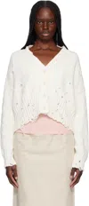 Marni Off-white Dishevelled Cotton Cropped Cardigan In 00w01 Lily White