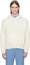 Marni Distressed Cotton Confetti Jacquard Crewneck Sweater In 00w01 Lily White