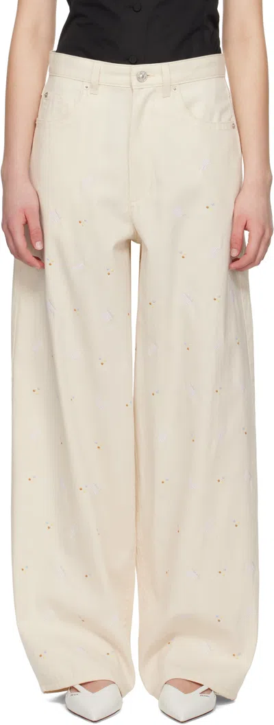 Marni Off-white Embroidered Light Denim Jeans